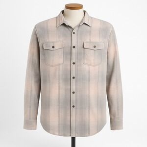 SUN & SHADOW Plaid Button Flannel Shirt Pink Gray Womens M Cottagecore Granola